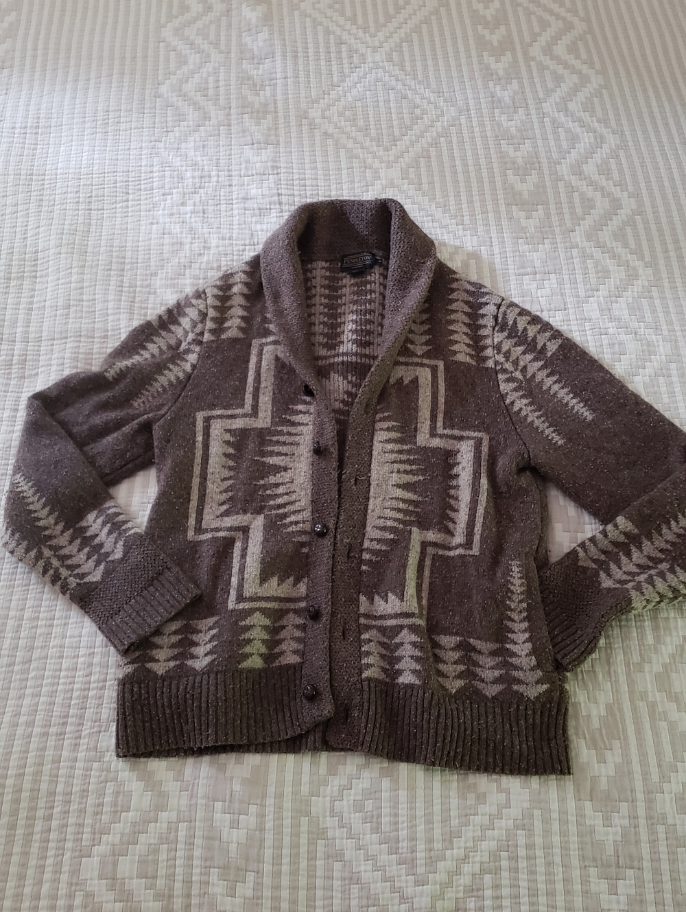 Pendleton Cardigan Harding Wool Sweater Mens Medium Beige Brown